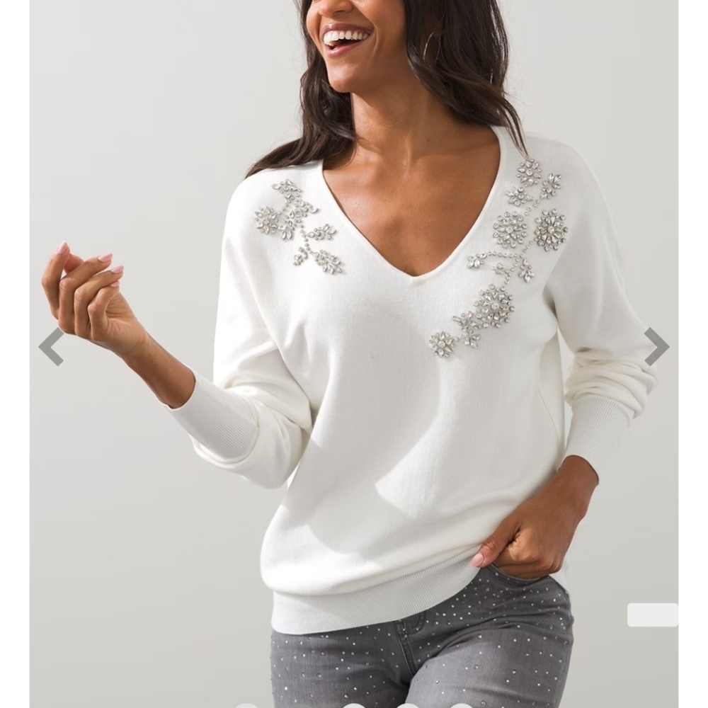 Chicos Jeweled V-neck Sweater